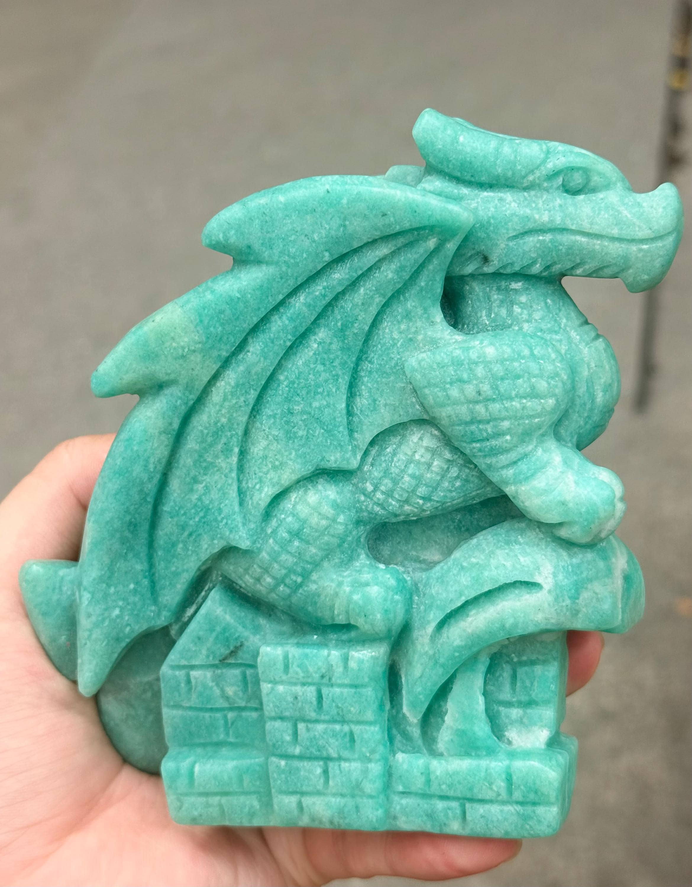 Hand Carved Amazonite Dragon Sculpture Castle Guardian Fantasy Home Decor Gift
