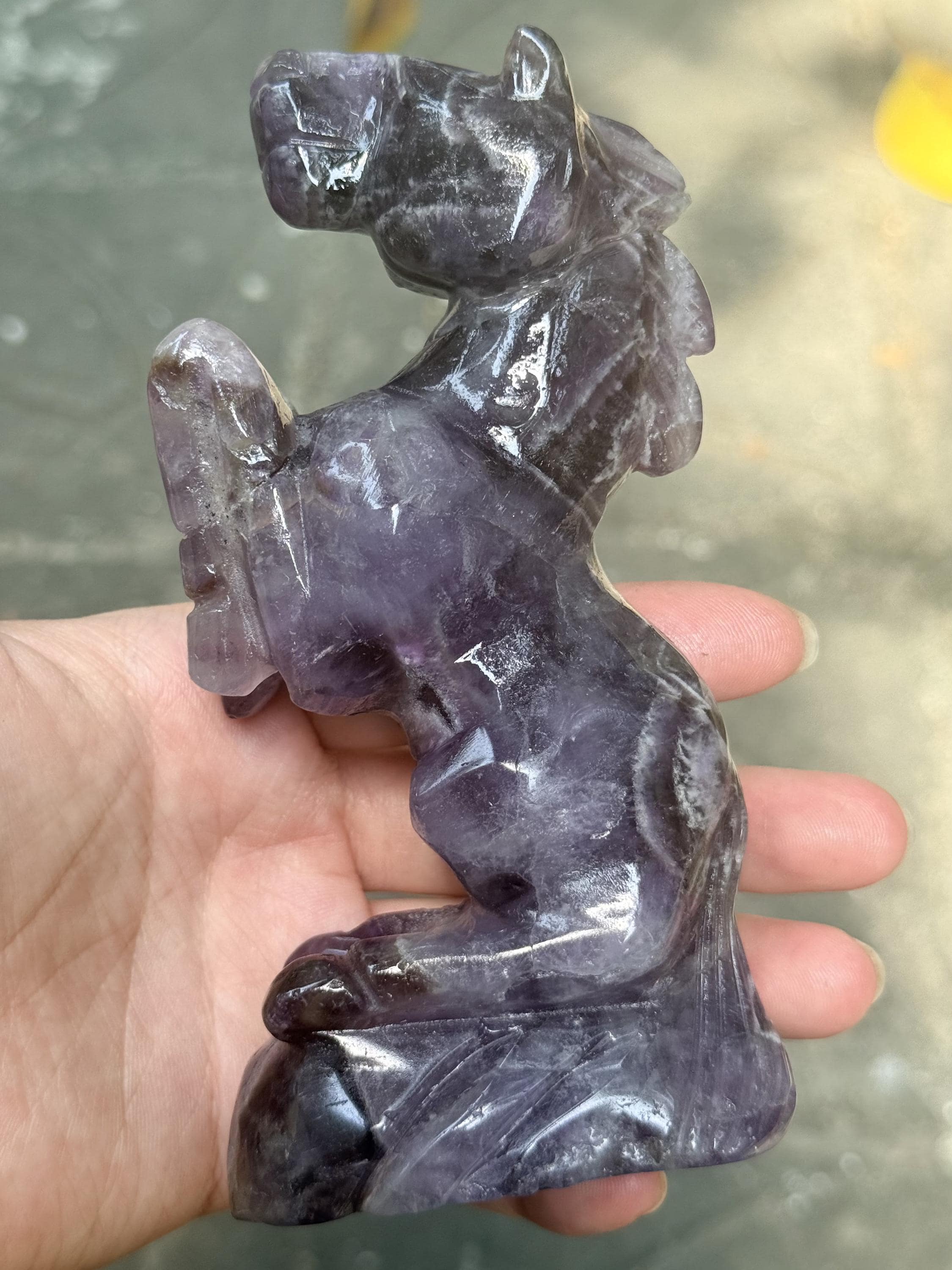 Dream Amethyst Horse Carving Chevron Crystal Figurine Equine Decor Gift