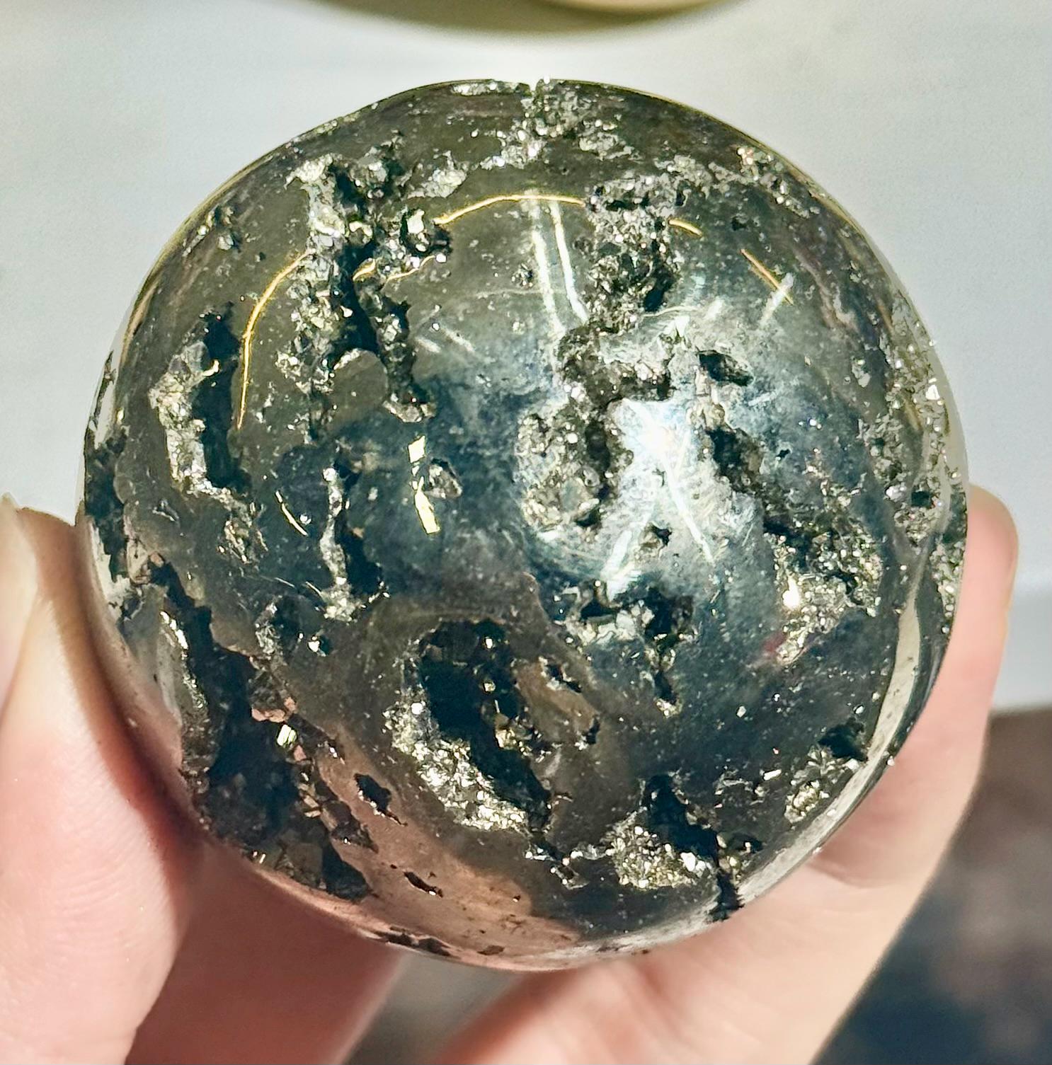 Natural Pyrite Sphere Open Geode Druzy Crystal Ball Prosperity Home Decor