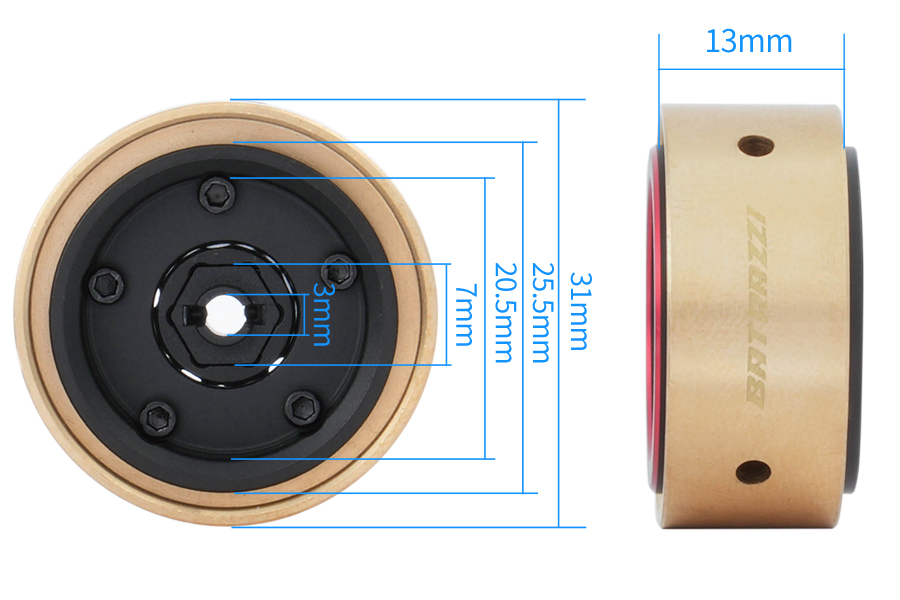 Batrazzi 0.9” Aluminum Night Racer Beadlock Wheels with Brass Weights (4pcs)