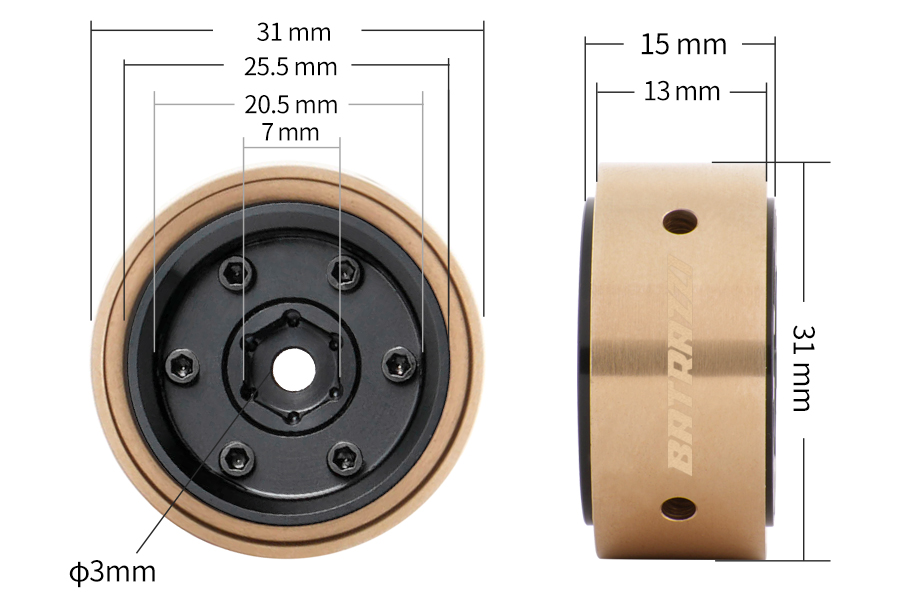 BATRAZZI 0.9” Aluminum Beadlock Y-Spoke Wheels with Brass Weights