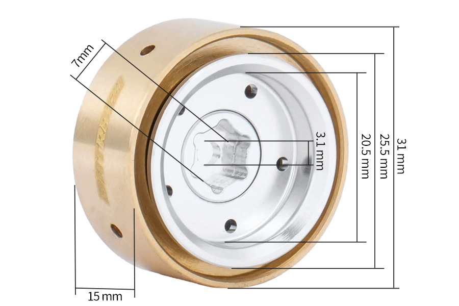 BATRAZZI 0.9" Aluminum Star Road Wheels Silver 4pcs for SCX24/CR24/FCX24M (D90/D110)