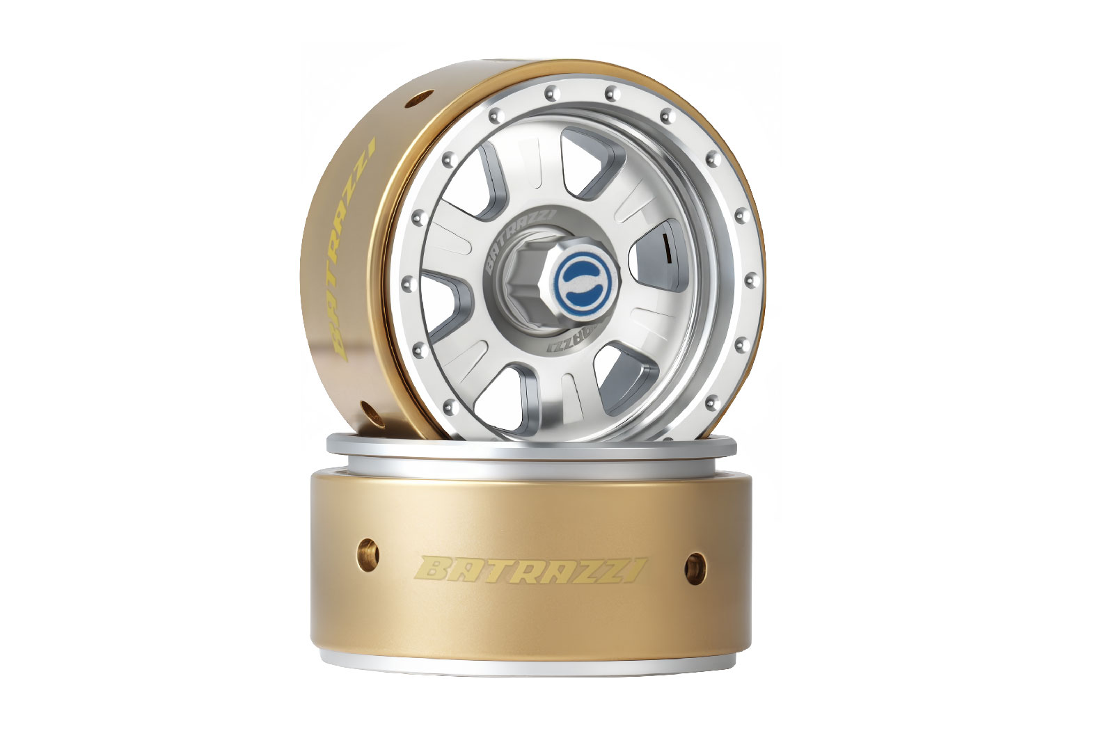 BATRAZZI Aluminum 1.2" Rogue Beadlock Wheels Silver with bold blue accents (2pcs)