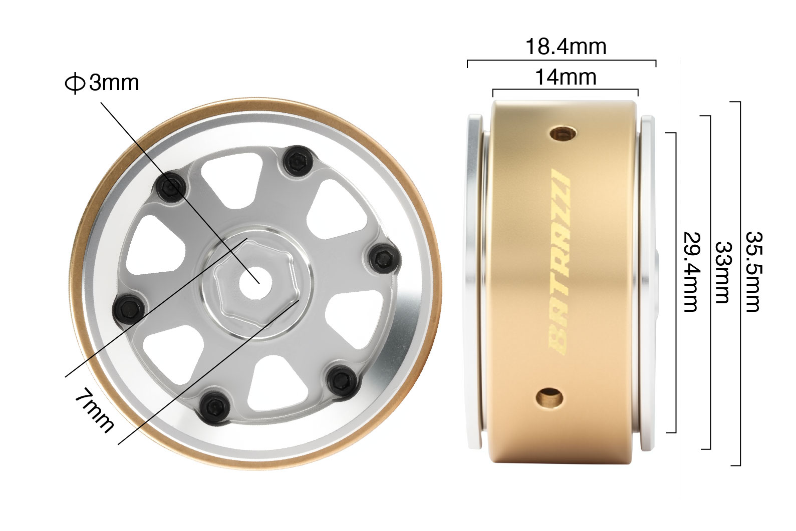 BATRAZZI Aluminum 1.2” Rogue Beadlock Wheels Silver (2pcs)