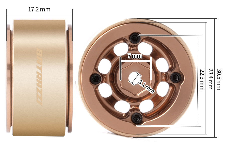BATRAZZI Aluminum 1.0" D-Hole Beadlock Wheels Gold (4pcs)