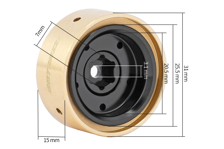 BATRAZZI 0.9" Aluminum Star Road Wheels Black 4pcs for SCX24/CR24/FCX24M (D90/D110)
