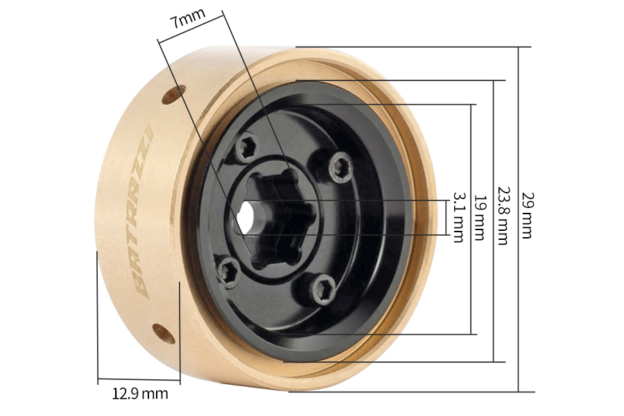 BATRAZZI 0.8" Aluminum 4-Slot Road Wheels Black 4pcs for SCX24/CR24/FCX24M (Discovery/Range Rover)