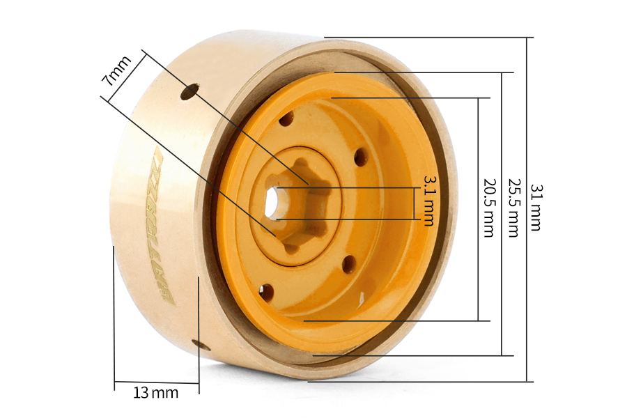 BATRAZZI 0.9" Aluminum Star Road Wheels Yellow 4pcs for SCX24/CR24/FCX24M (D90/D110 & Tacoma)