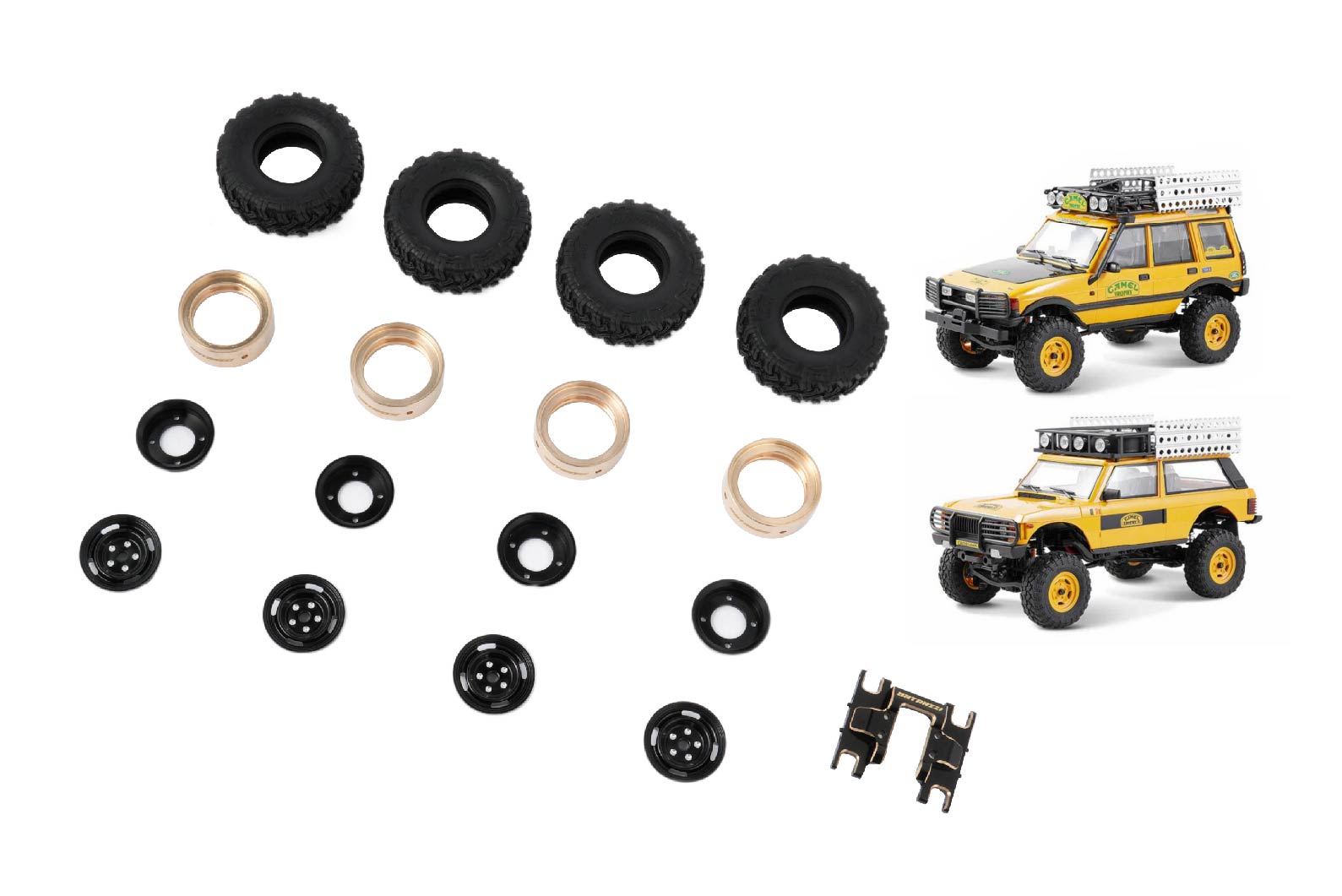 Batrazzi 0.8" Wheel & Tire Set with FCX24M Brass Center Skid Plate Mount