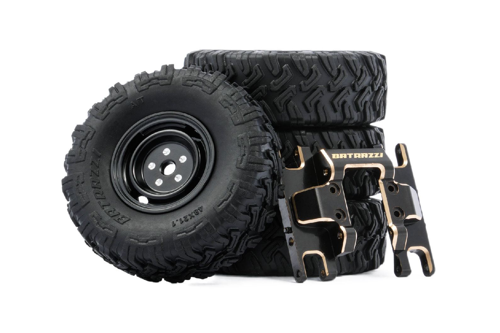 Batrazzi 0.8" Wheel & Tire Set with FCX24M Brass Center Skid Plate Mount