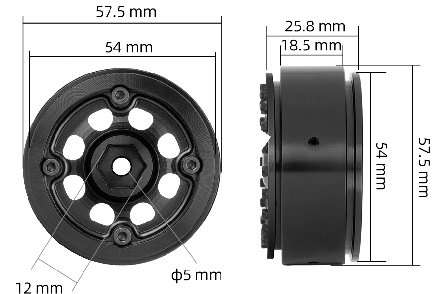 BATRAZZI 1.9" Aluminum D-Hole Beadlock Wheels Black (2pcs)