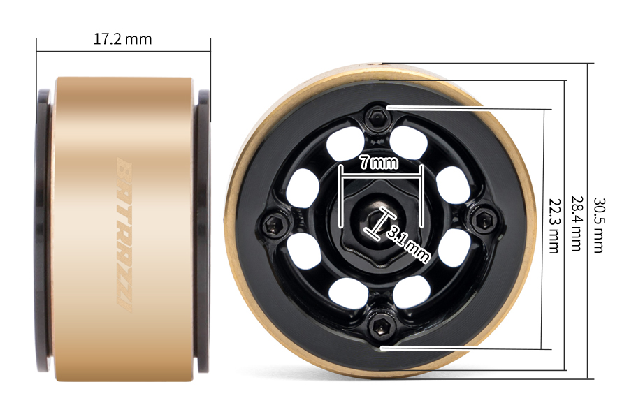 BATRAZZI Aluminum 1.0" D-Hole Beadlock Wheels Black (4pcs)