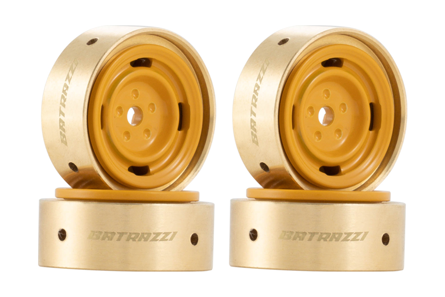 BATRAZZI 0.8" Aluminum 4-Slot Road Wheels Yellow 4pcs for SCX24/CR24/FCX24M (Discovery/Range Rover)