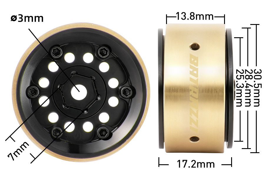 BATRAZZI Aluminum 1.0” Revolver Beadlock Wheels 4pcs(Silver / Black / Silver & Gold)
