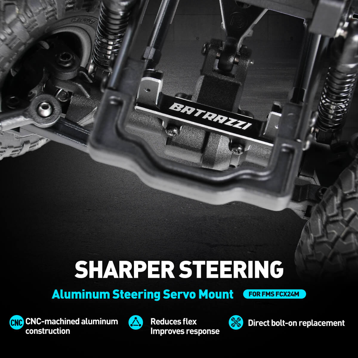 BATRAZZI Aluminum Steering Servo Mount for FCX24M (Black)