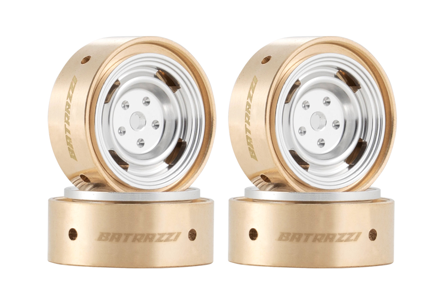 BATRAZZI 0.8" Aluminum 4-Slot Road Wheels Silver 4pcs for SCX24/CR24/FCX24M (Discovery/Range Rover)