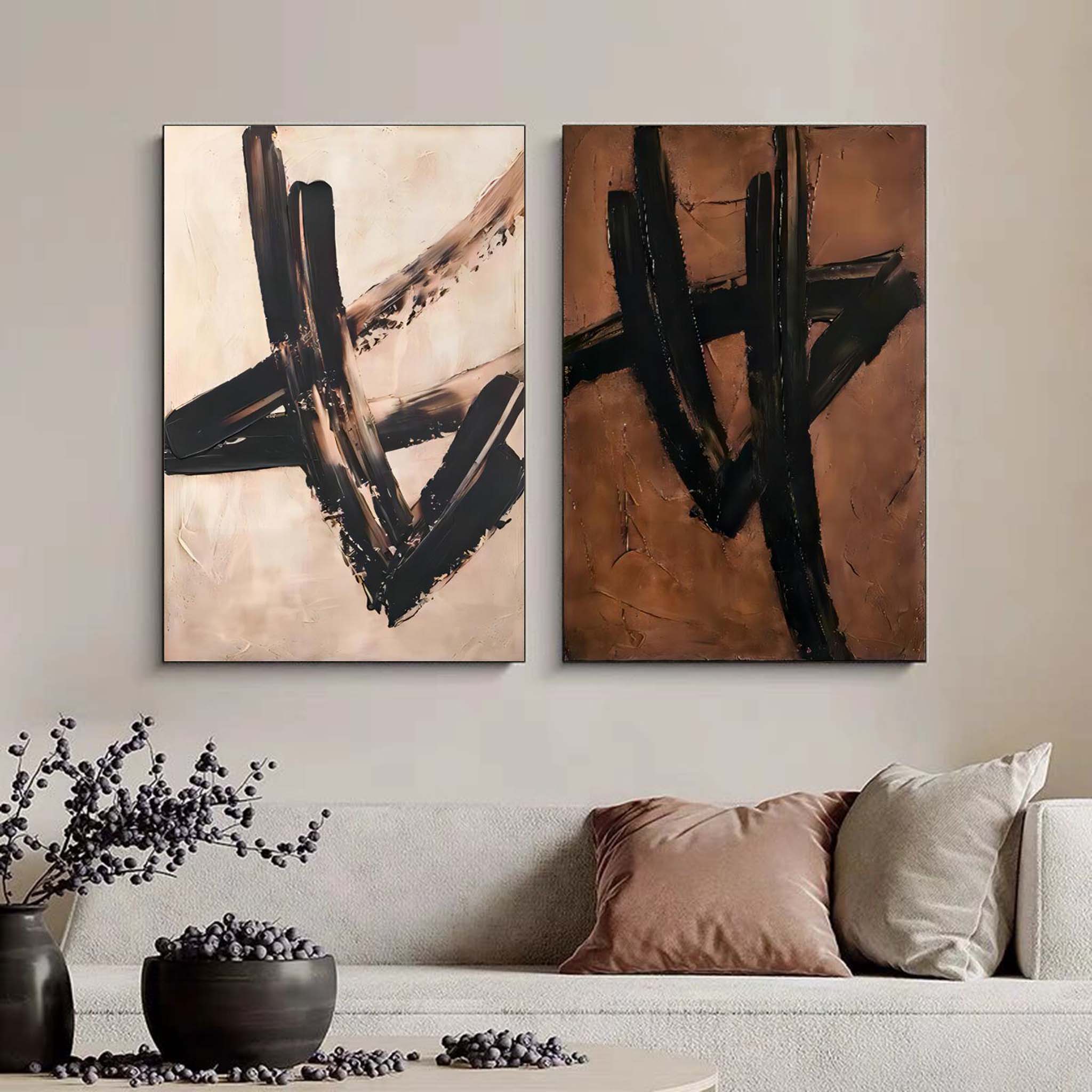 Plaster Art Painting hand - painted Set Of 2 #HM148-Homemural