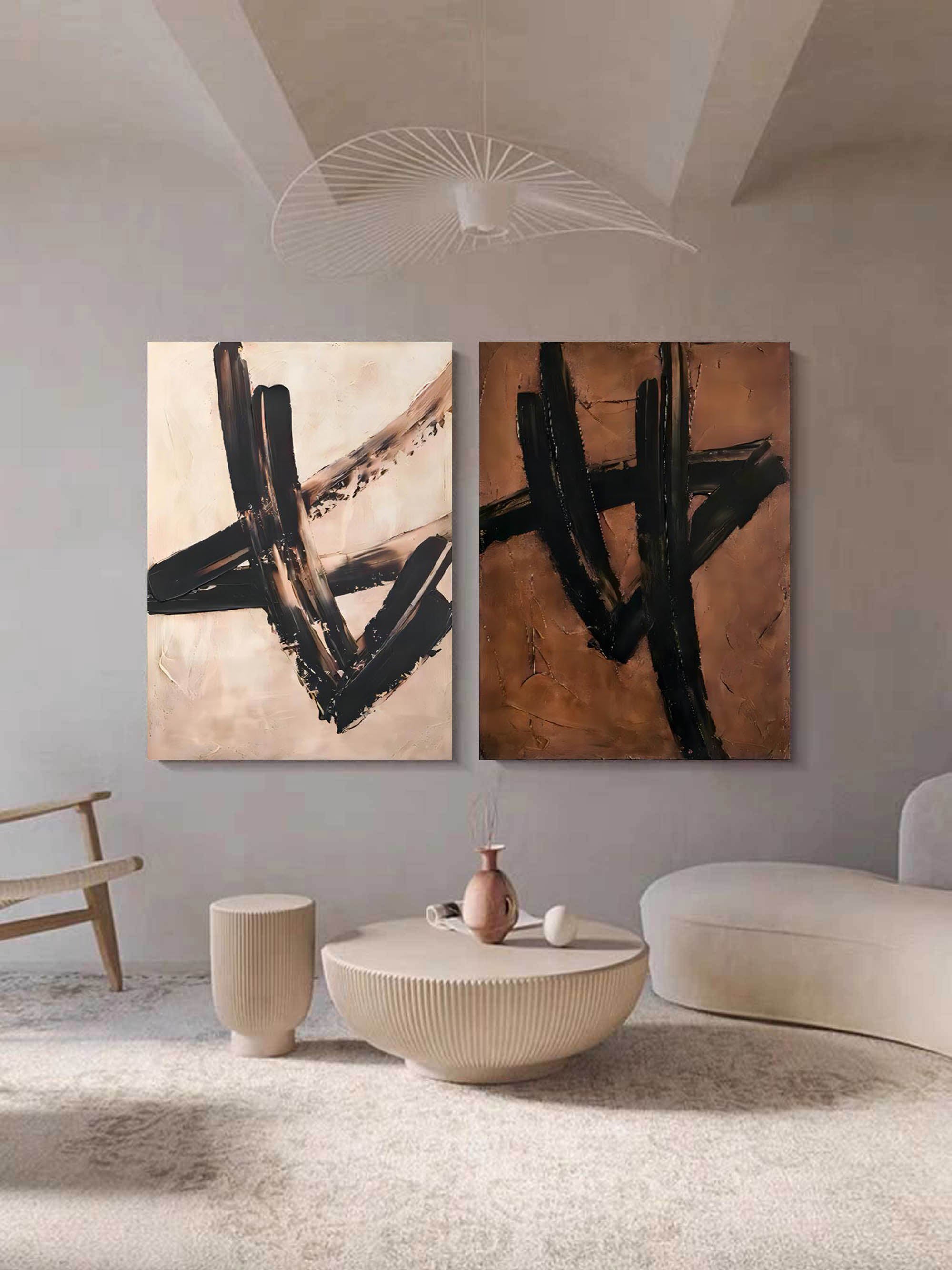 Plaster Art Painting hand - painted Set Of 2 #HM148-Homemural