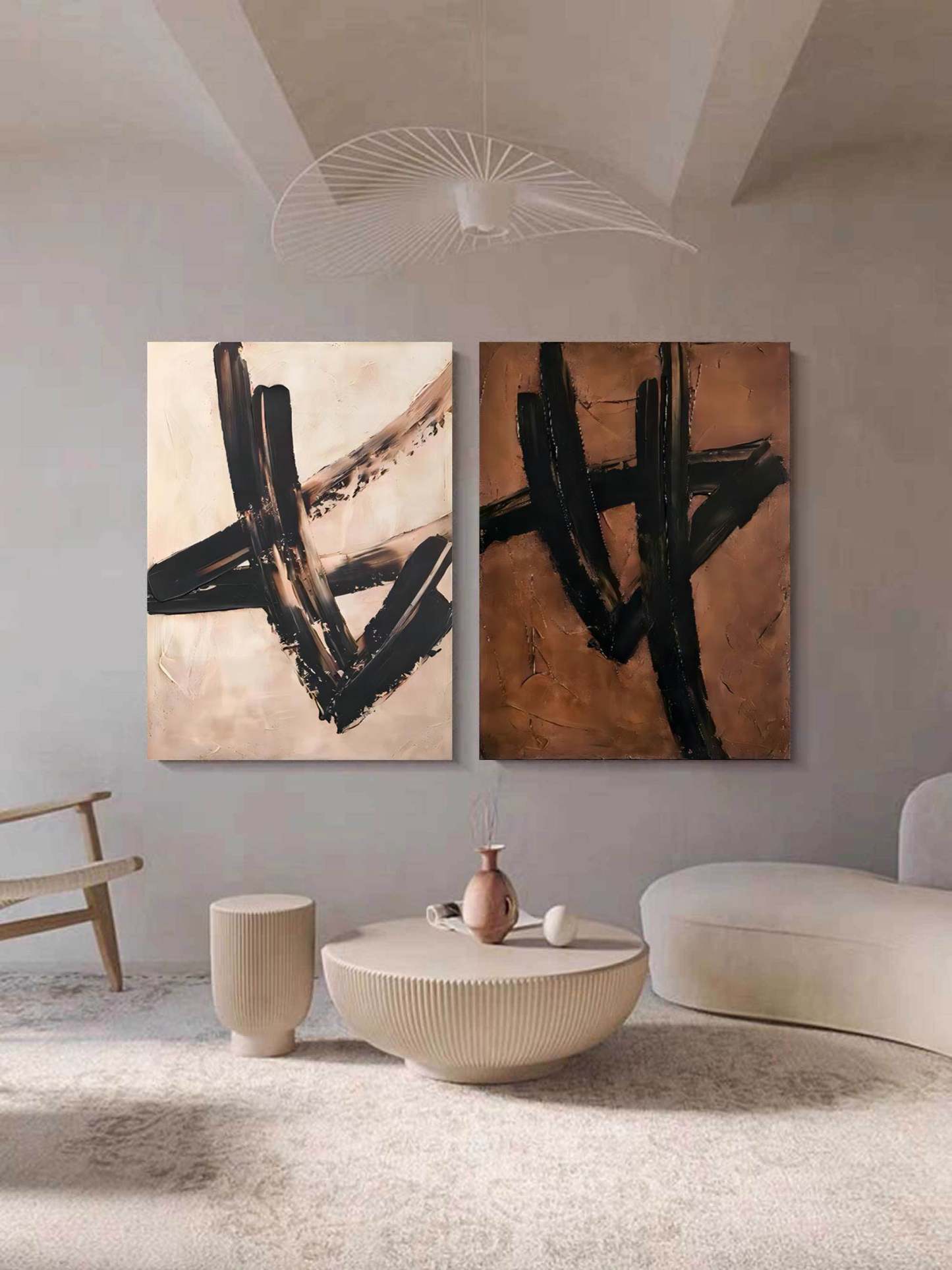 Plaster Art Painting hand - painted Set Of 2 #HM148-Homemural