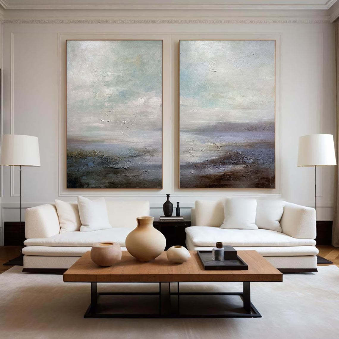 Seaview wall art painting blue and gray wall art for living room 