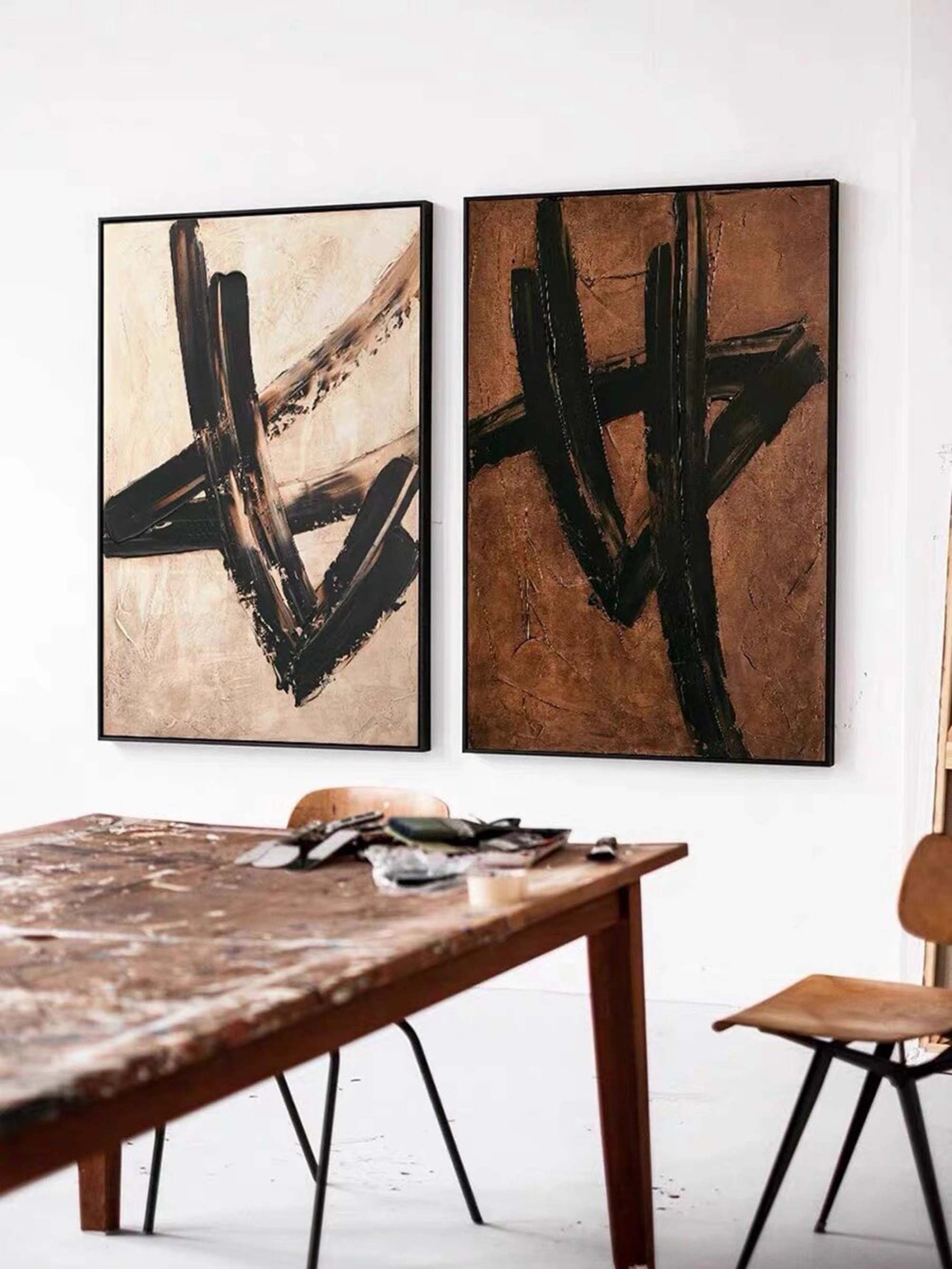 Plaster Art Painting hand - painted Set Of 2 #HM148-Homemural