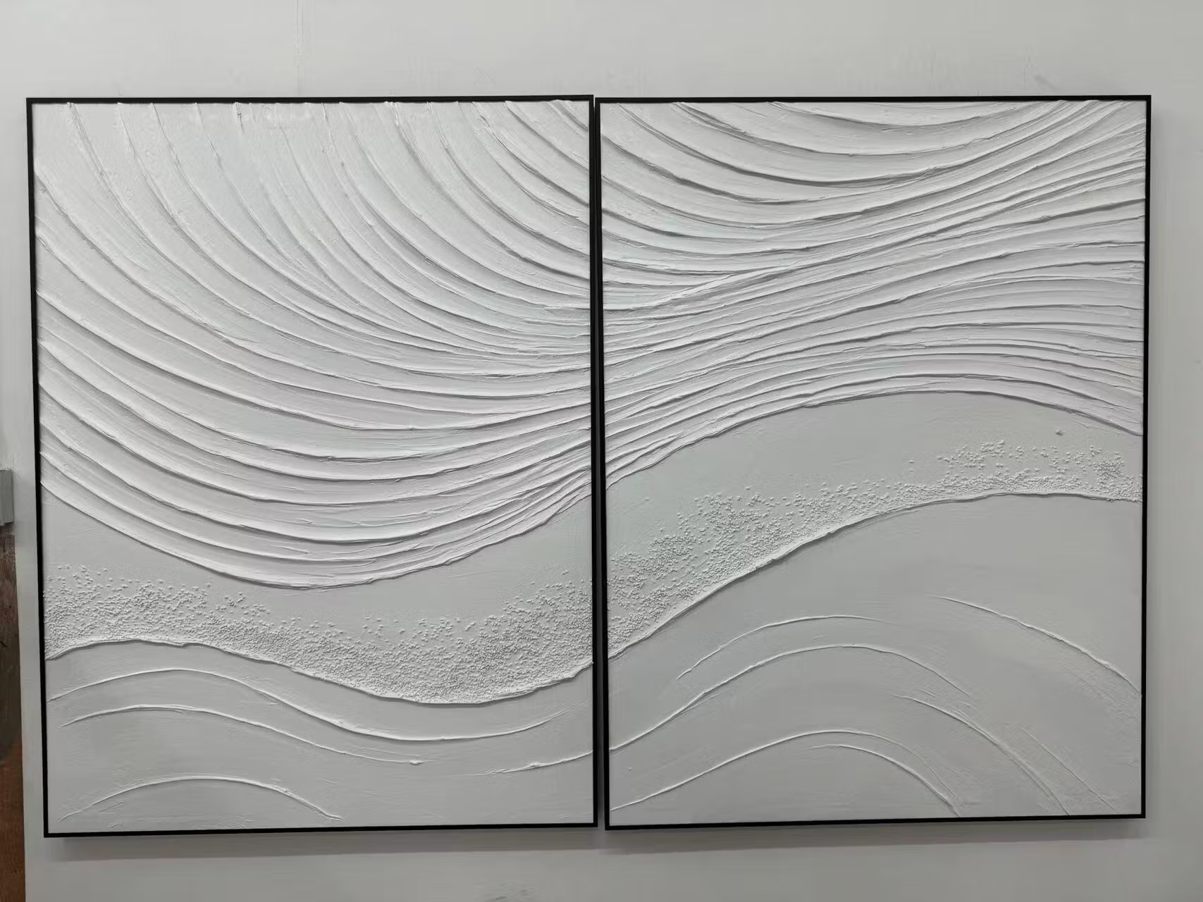 White Minimalist Plaster Art Painting hand-painted Set Of 2 #HM1862