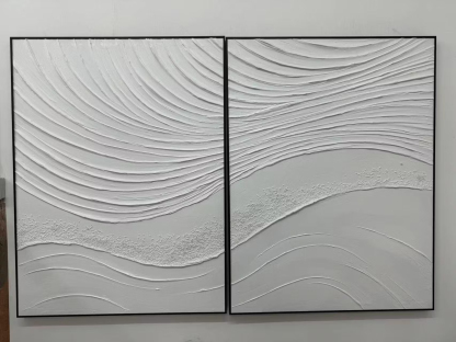White Minimalist Plaster Art Painting hand-painted Set Of 2 #HM1862
