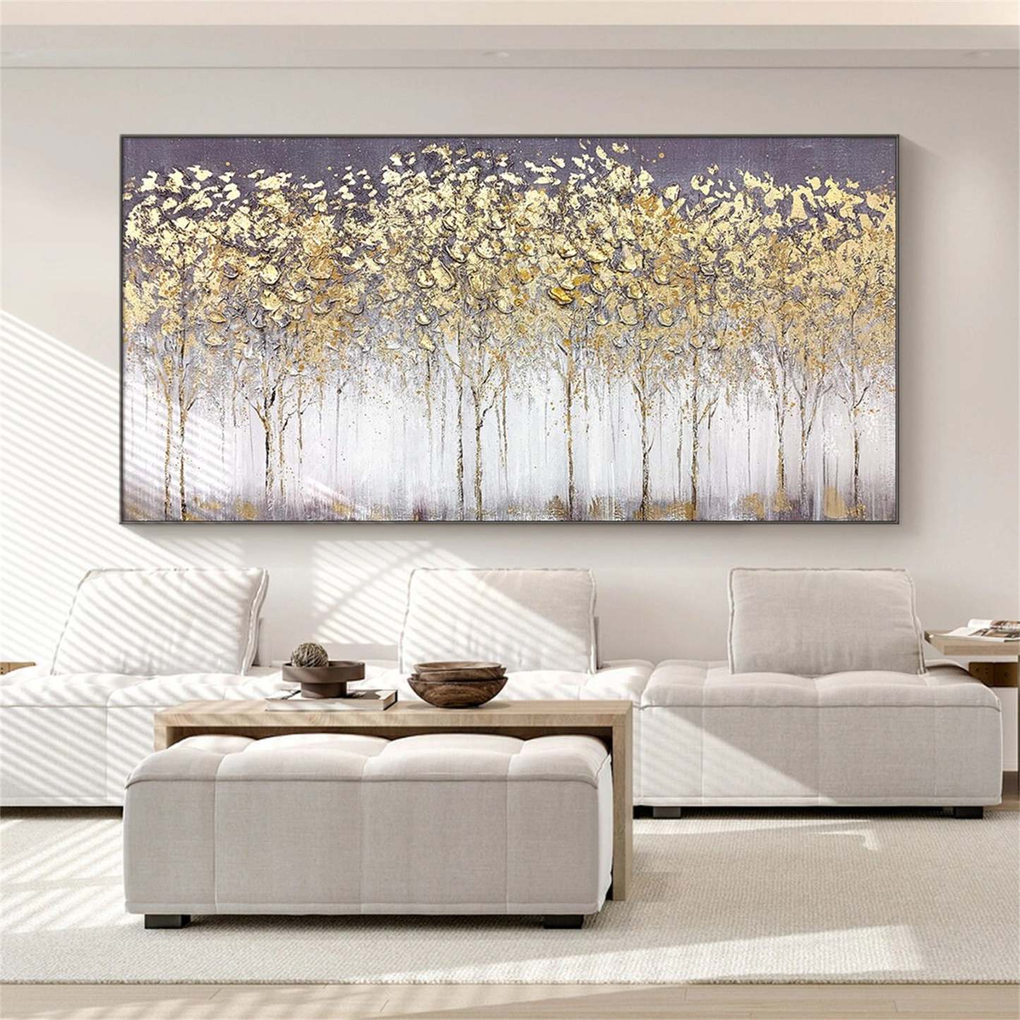 Decorative wall painting the beauty of the woods in gold and white