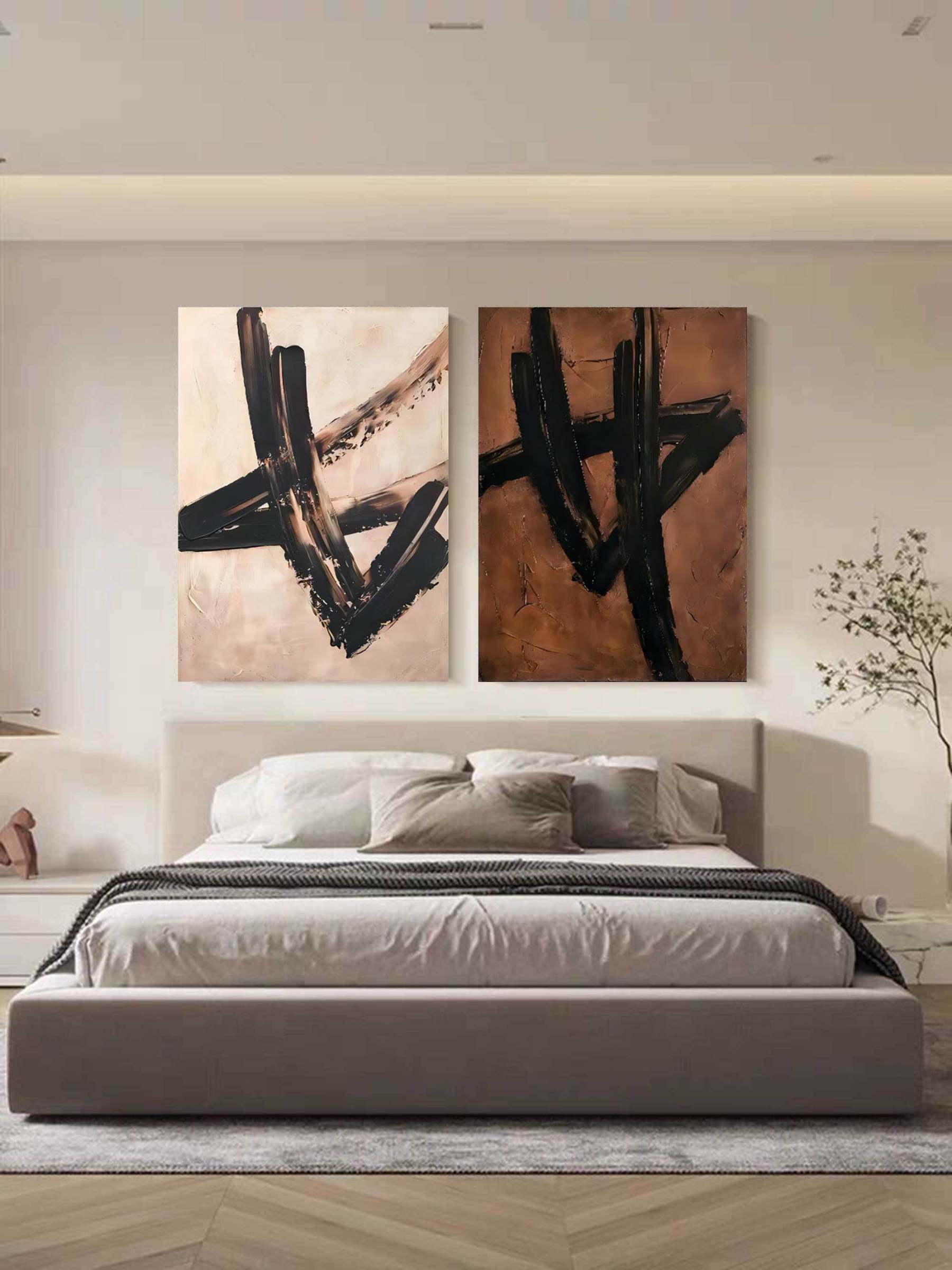 Plaster Art Painting hand - painted Set Of 2 #HM148-Homemural