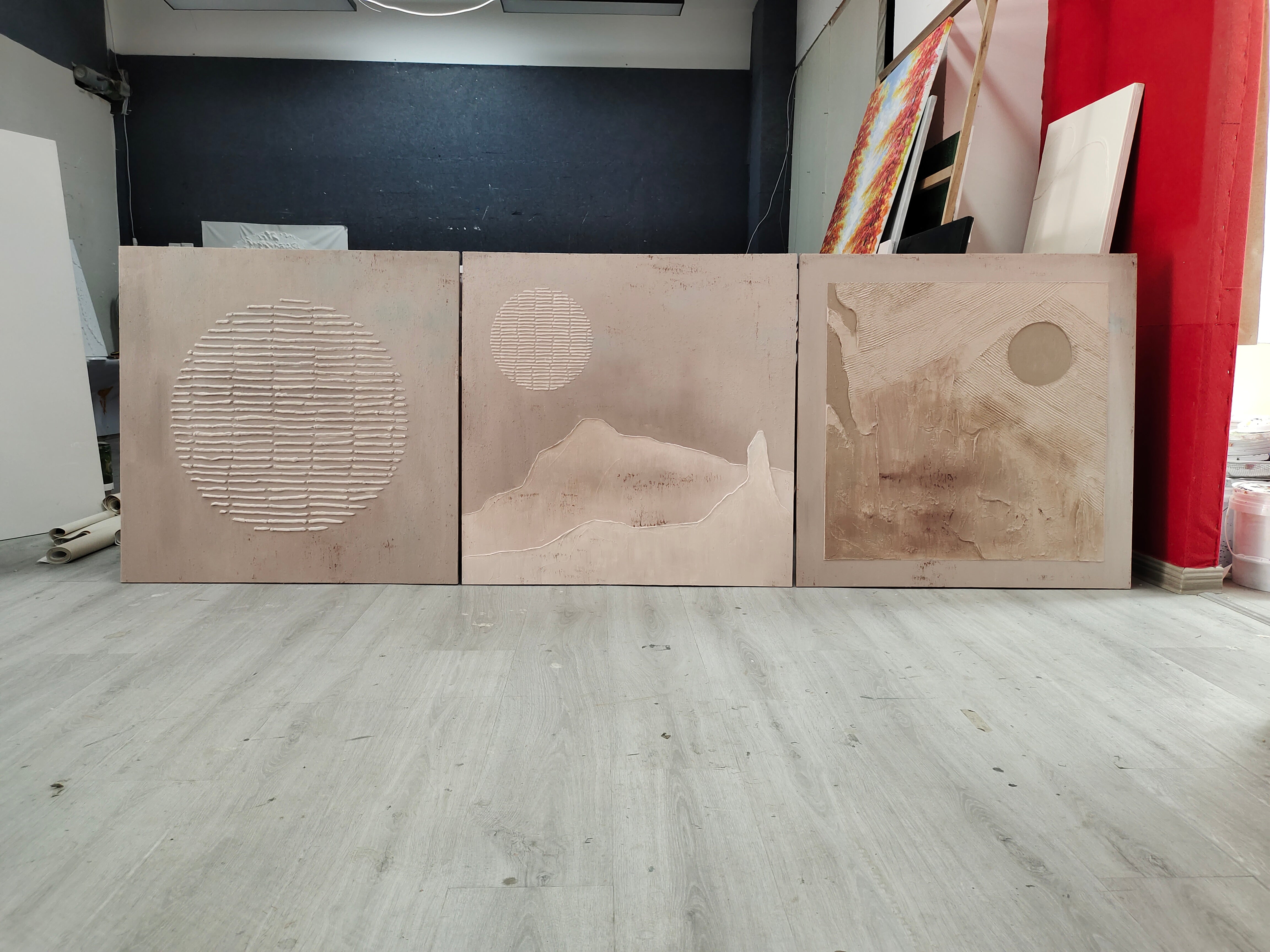 Plaster Art Painting hand - painted Set Of 3 #HM713-Homemural