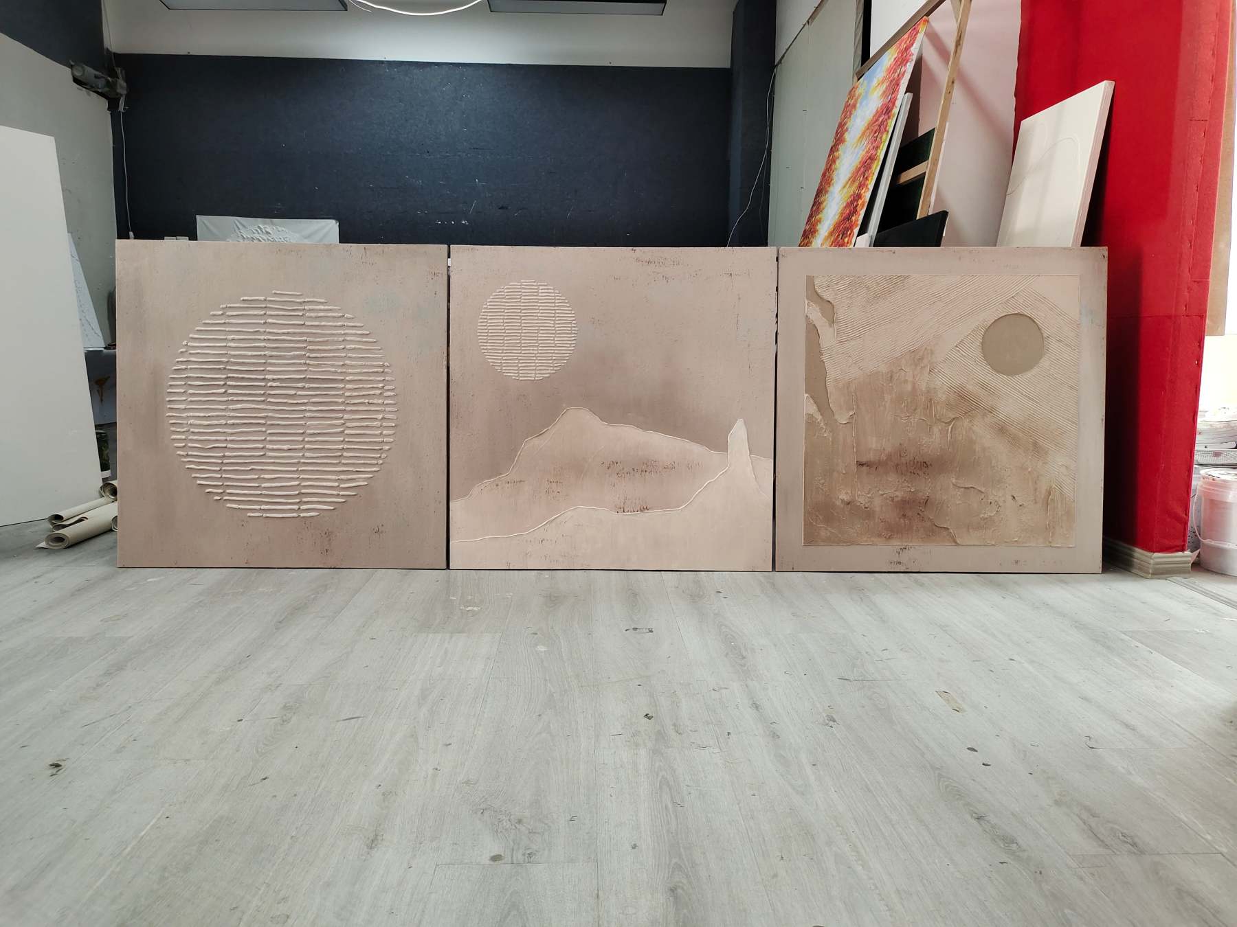 Plaster Art Painting hand - painted Set Of 3 #HM713-Homemural