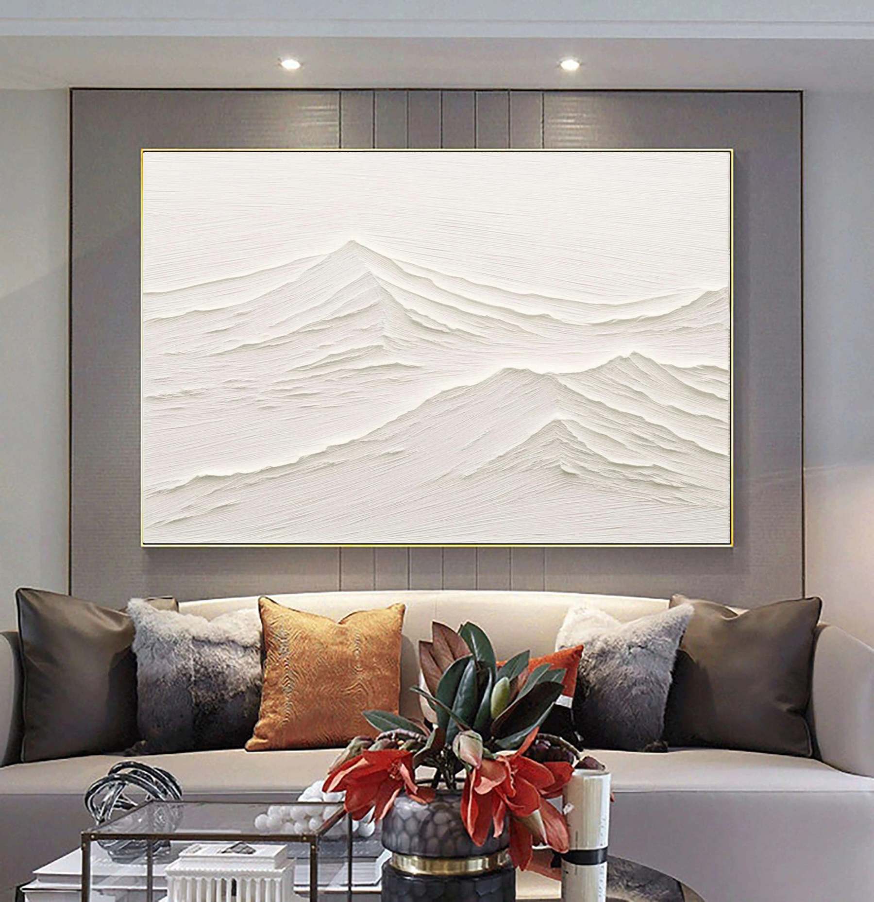 Beige Mountain Plaster Art Painting hand - painted #HM1464