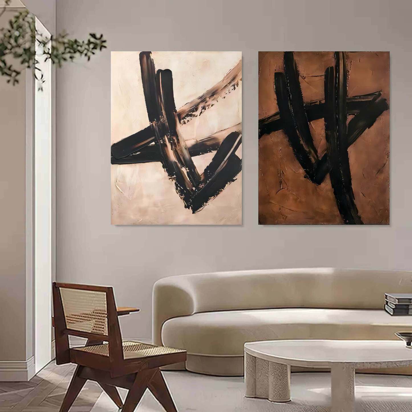 Plaster Art Painting hand - painted Set Of 2 #HM148-Homemural