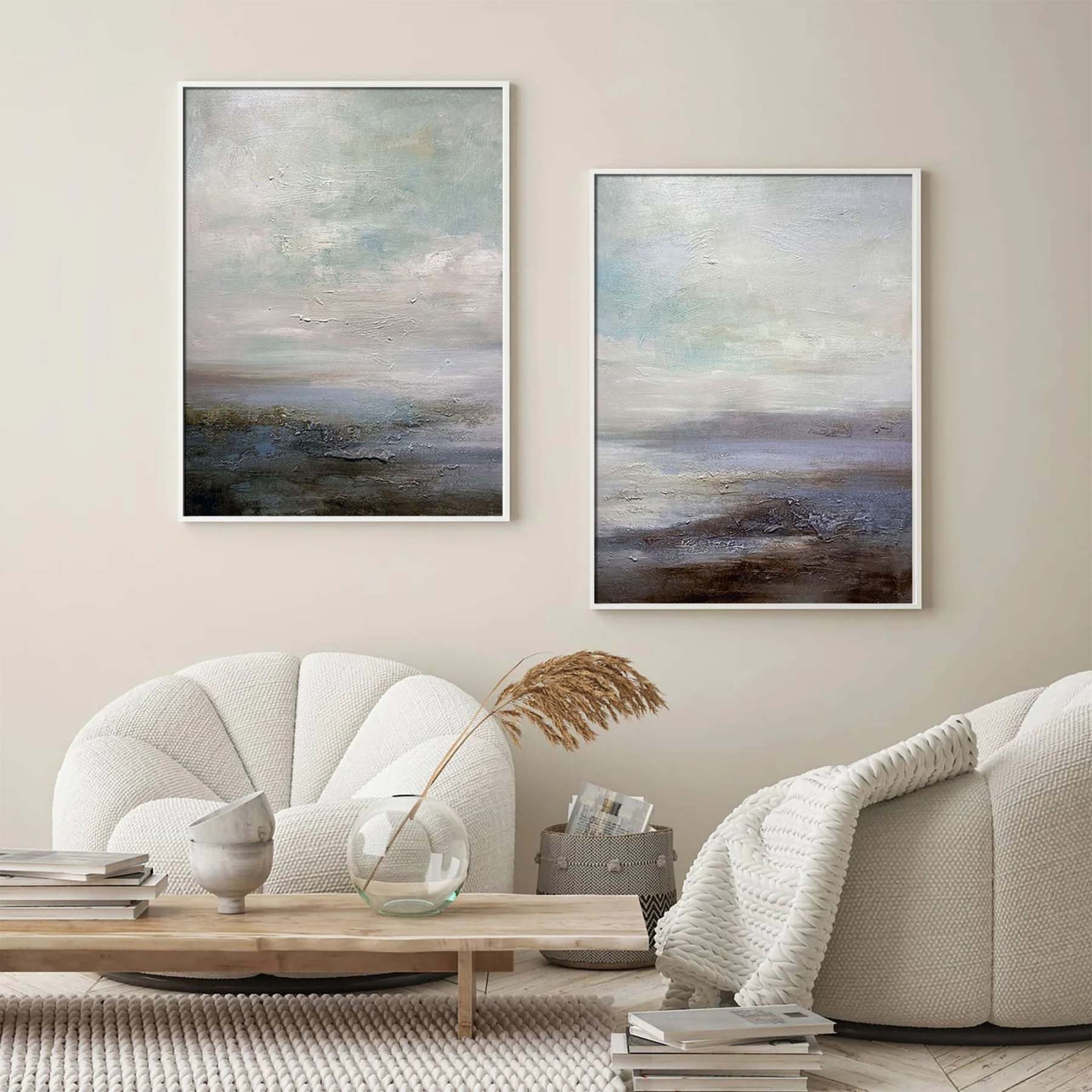 Landscape Art Painting hand-painted Set Of 2 #HM1431