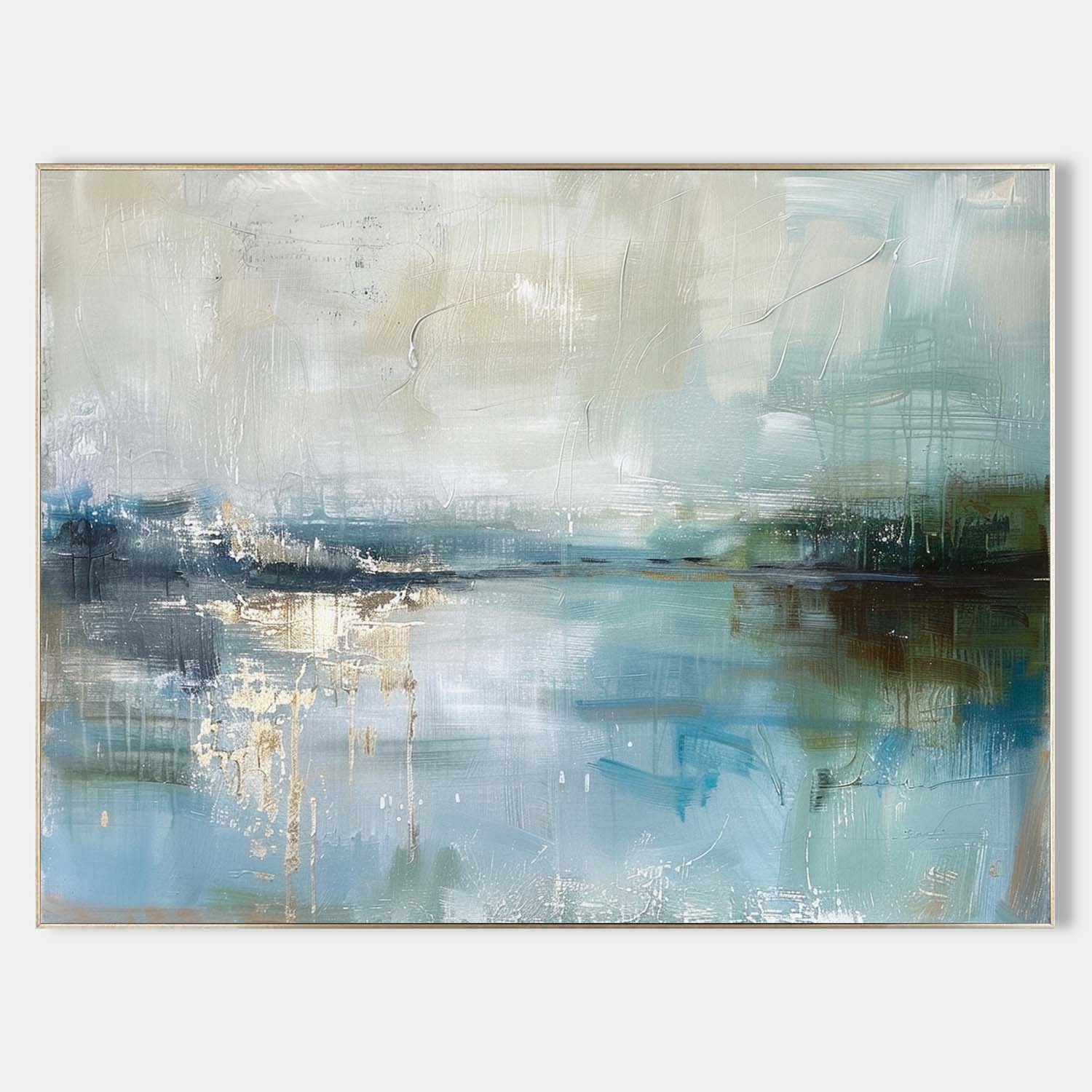 Lake landscape wall art blue and white oil paintings for wall decor 
