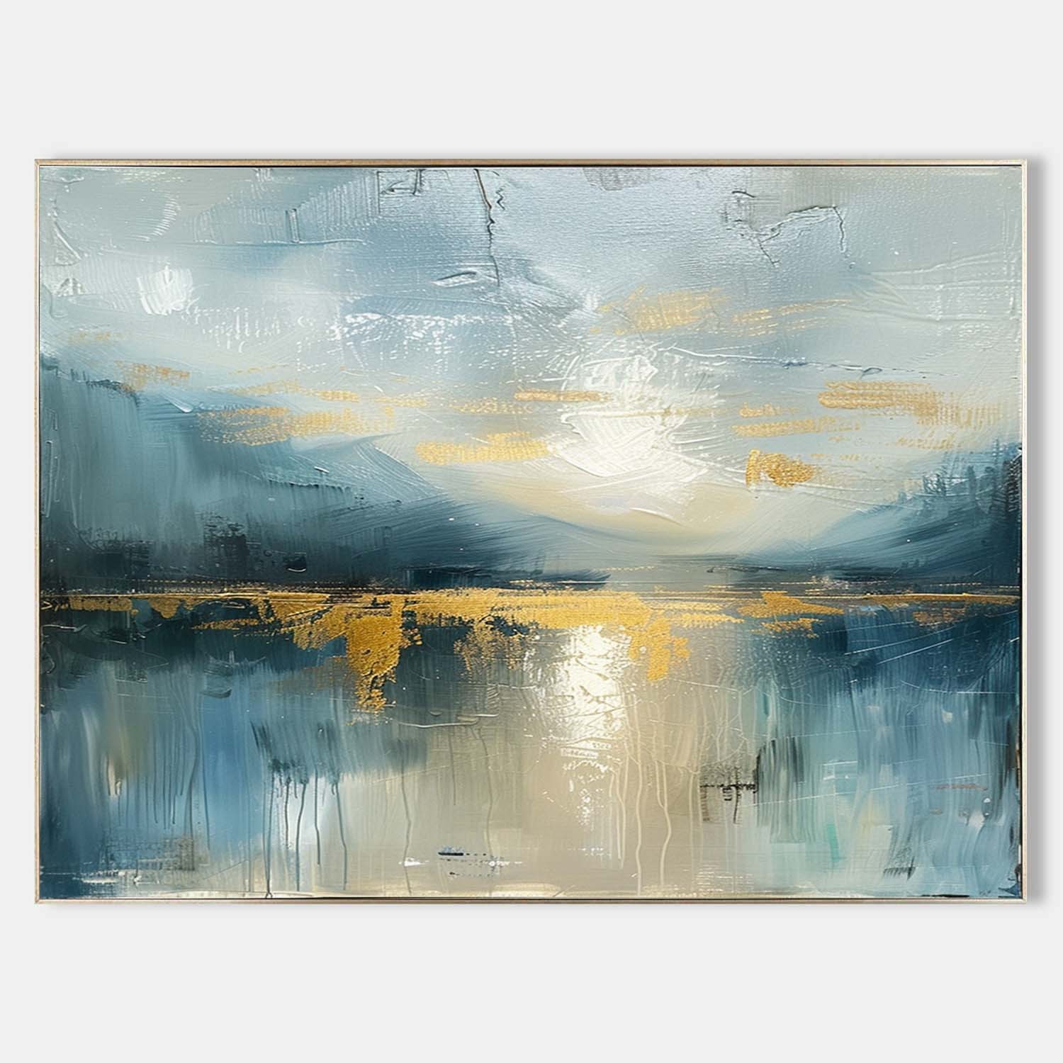 Lake landscape wall art blue and white oil paintings for wall decor 