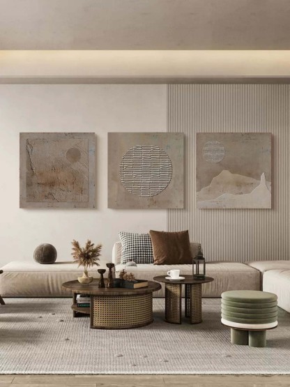 Plaster Art Painting hand - painted Set Of 3 #HM713-Homemural