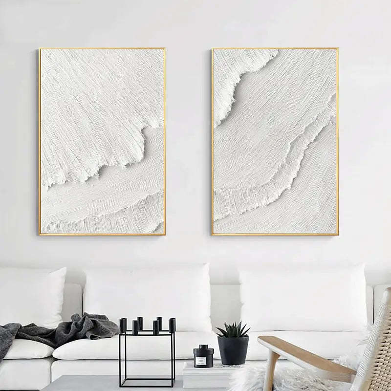 White Plaster Art Ocean Painting hand - painted Set Of 2 #HM1467