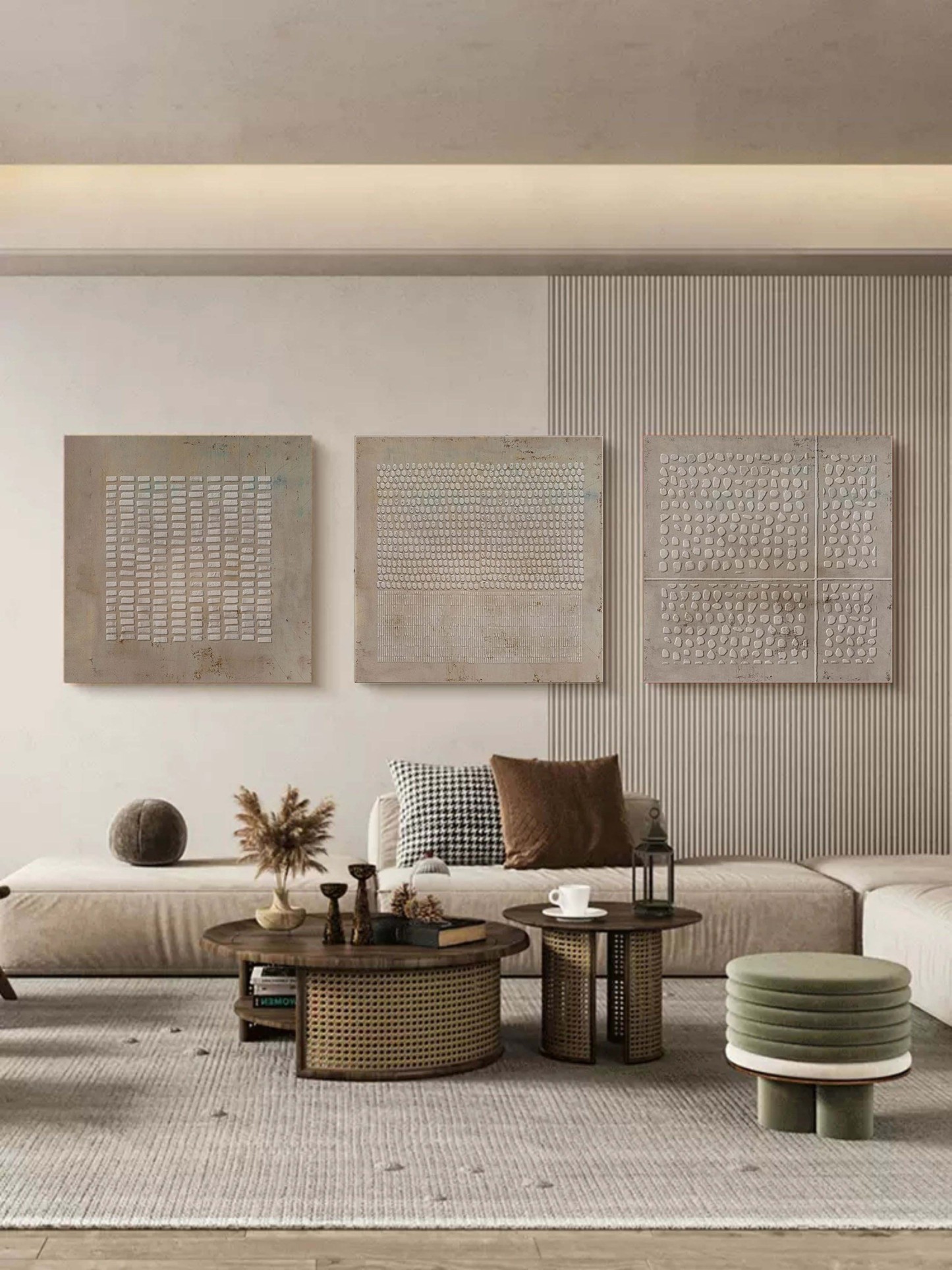 Plaster Art Painting hand - painted Set Of 3 #HM675-Homemural