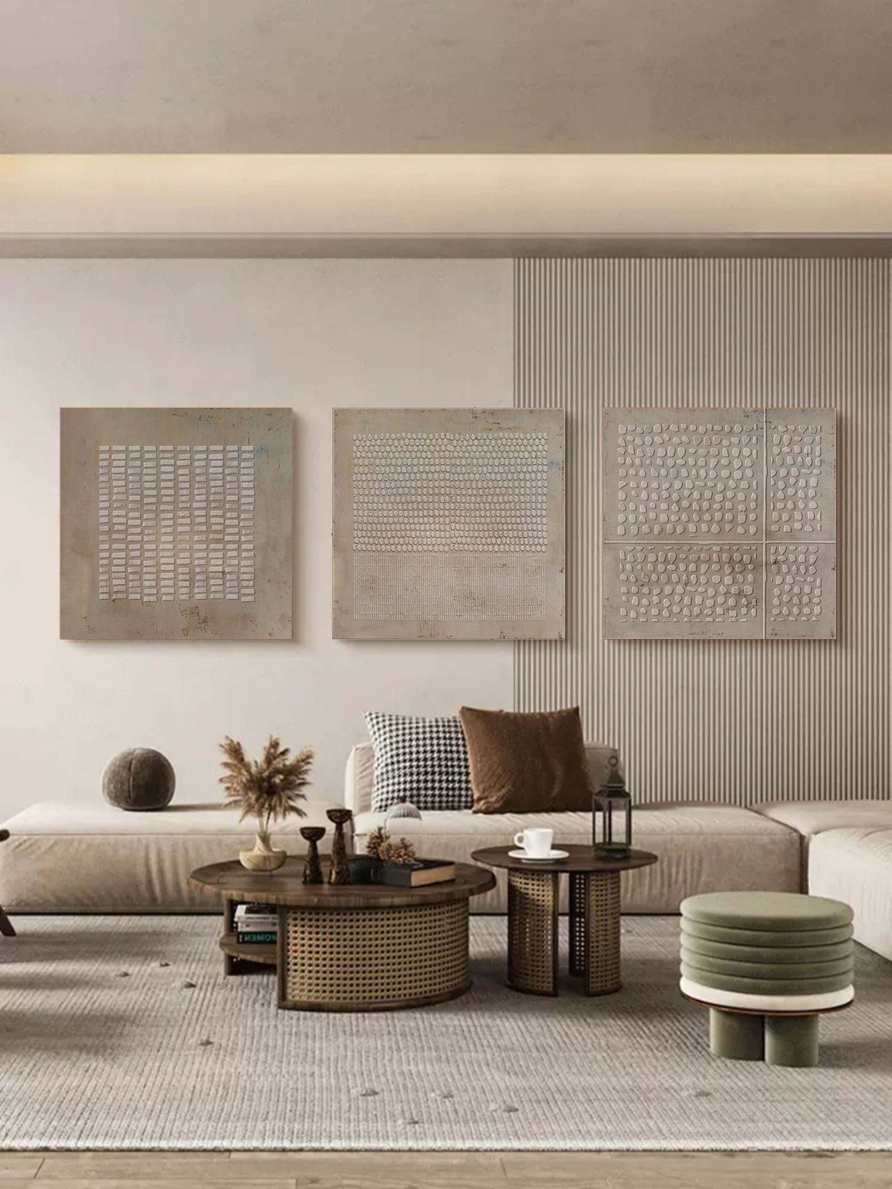 Plaster Art Painting hand - painted Set Of 3 #HM675-Homemural