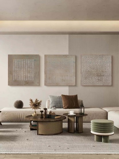 Plaster Art Painting hand - painted Set Of 3 #HM675-Homemural