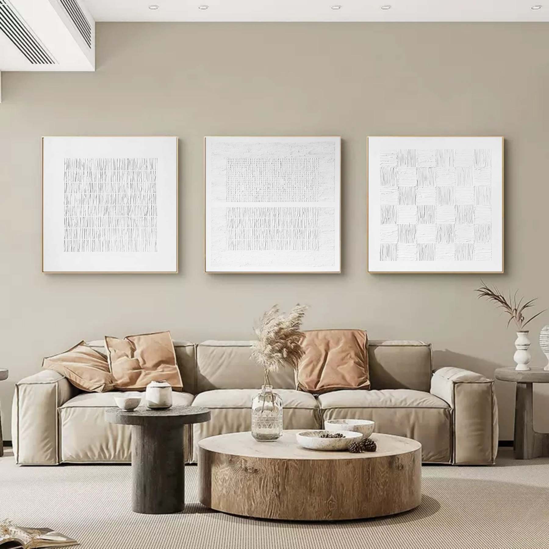 White Plaster Art Painting hand - painted Set Of 3 #HM1316