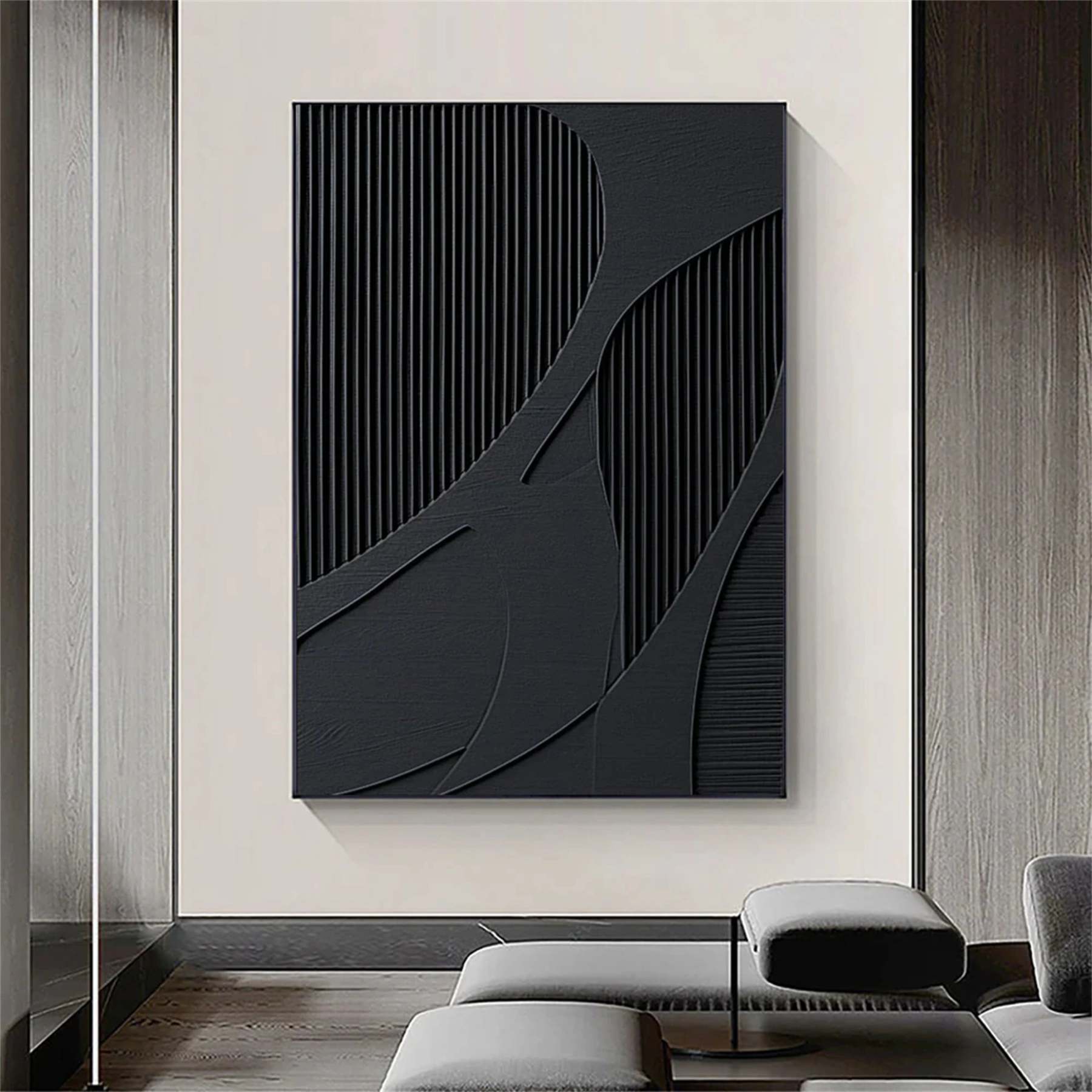 Black Plaster Textured Wall Art hand - painted #HM1468