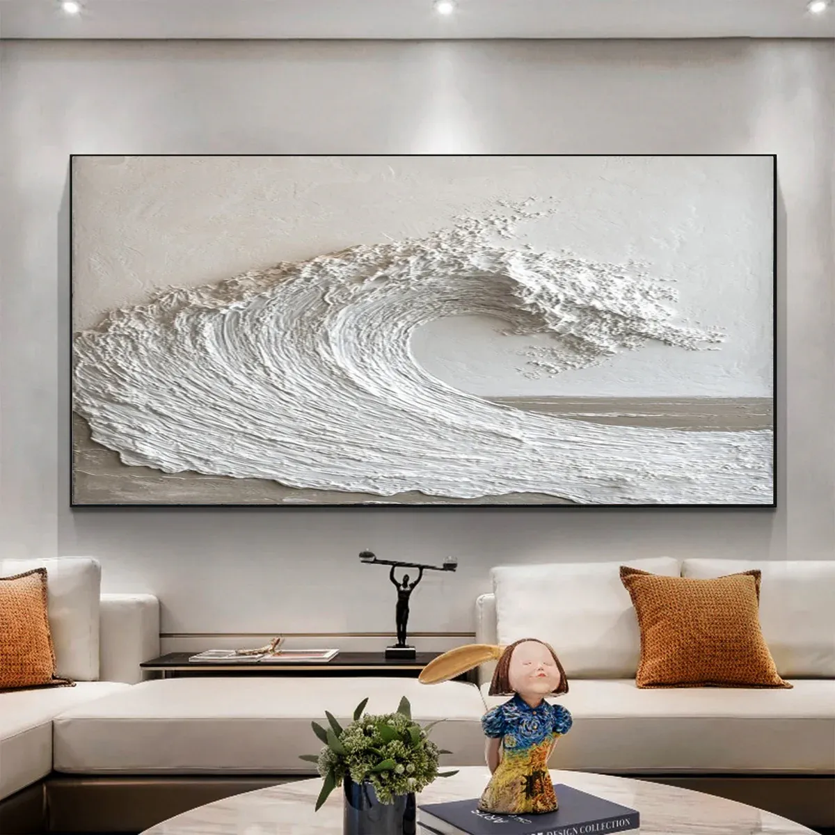 White sea wave canvas art large textured art