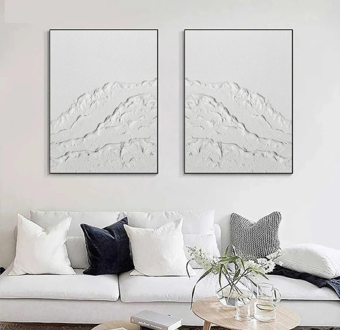 White Mountain Plaster Art Painting hand-painted Set Of 2 #HM1867