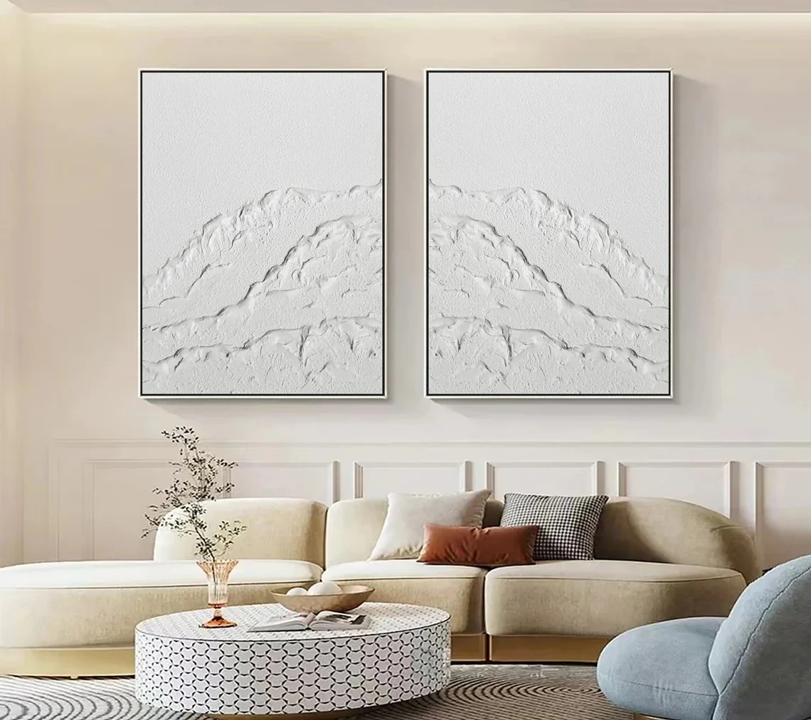 White Mountain Plaster Art Painting hand-painted Set Of 2 #HM1867