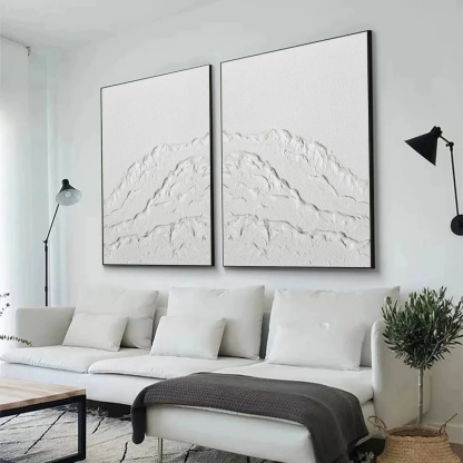 White Mountain Plaster Art Painting hand-painted Set Of 2 #HM1867