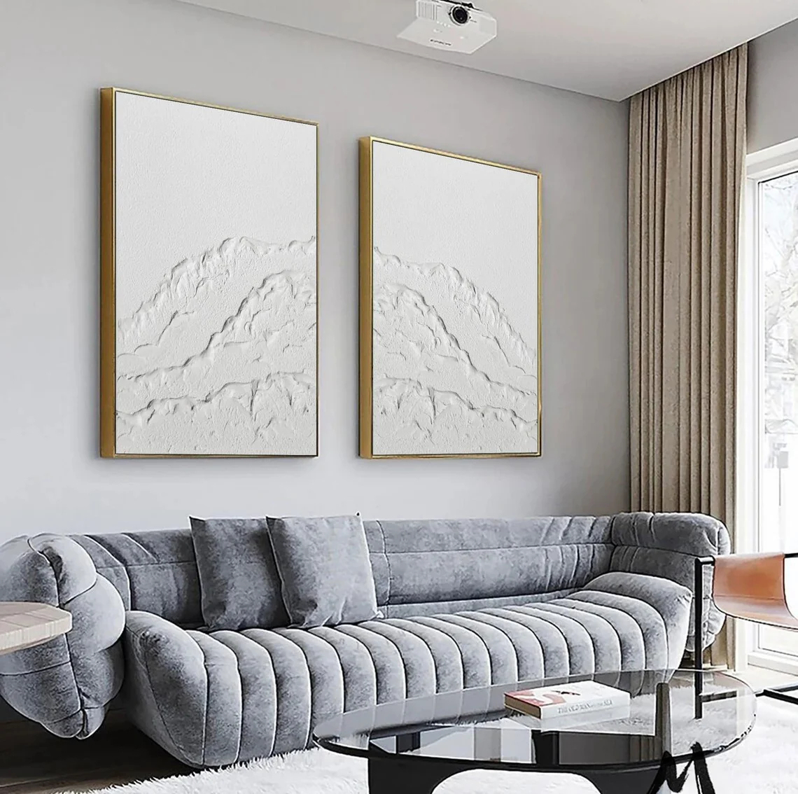 White Mountain Plaster Art Painting hand-painted Set Of 2 #HM1867