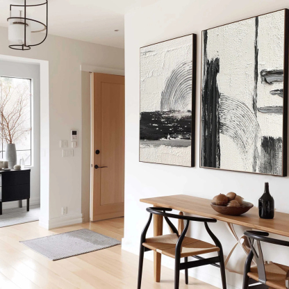 Black and White Abstract Art Painting hand-painted Set Of 2 #HM1870