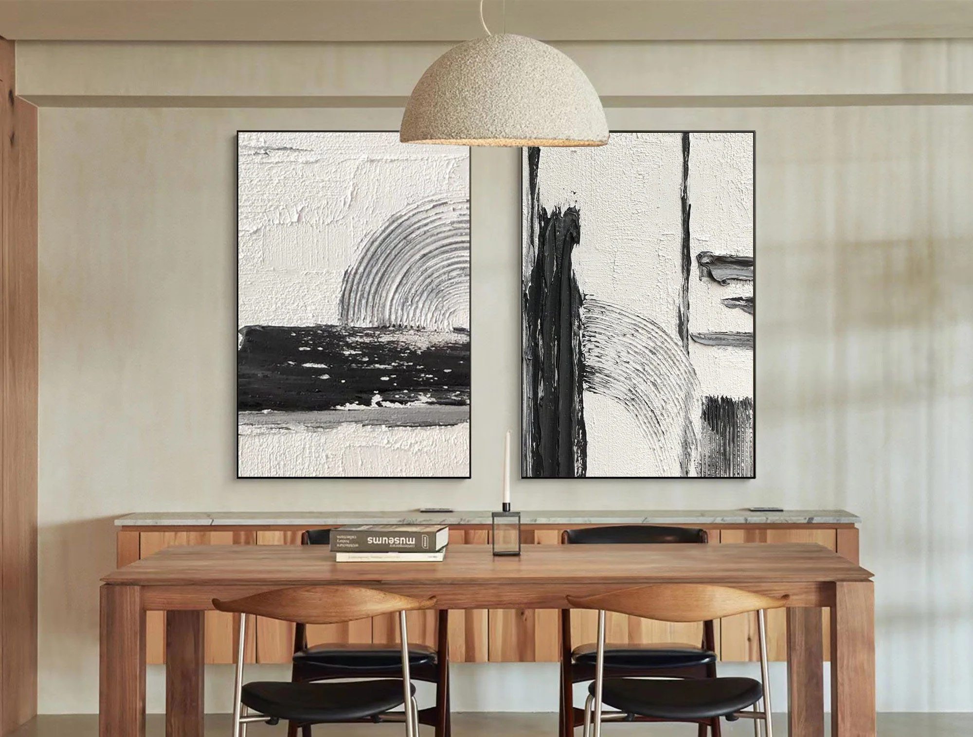 Black and White Abstract Art Painting hand-painted Set Of 2 #HM1870